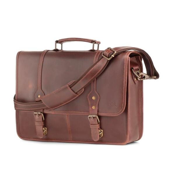 LEVINSON Everest Buffalo Leather Messenger Bag brown & dust cover - Picture 1 of 16